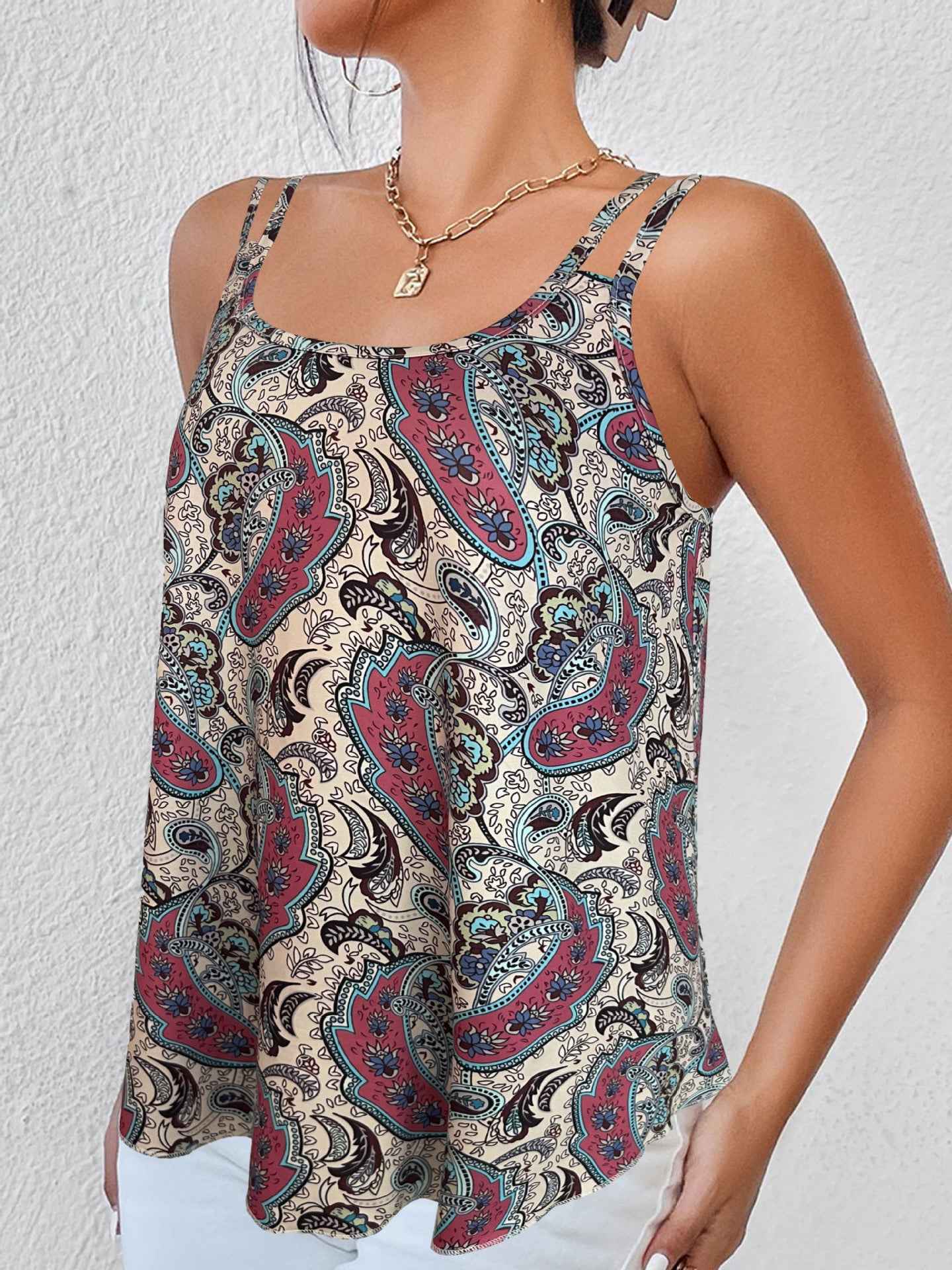 Women's Double Strap Asymmetric Hem Flowy Tank Top  Casual Sleeveless Loose Fit Cami For Summer