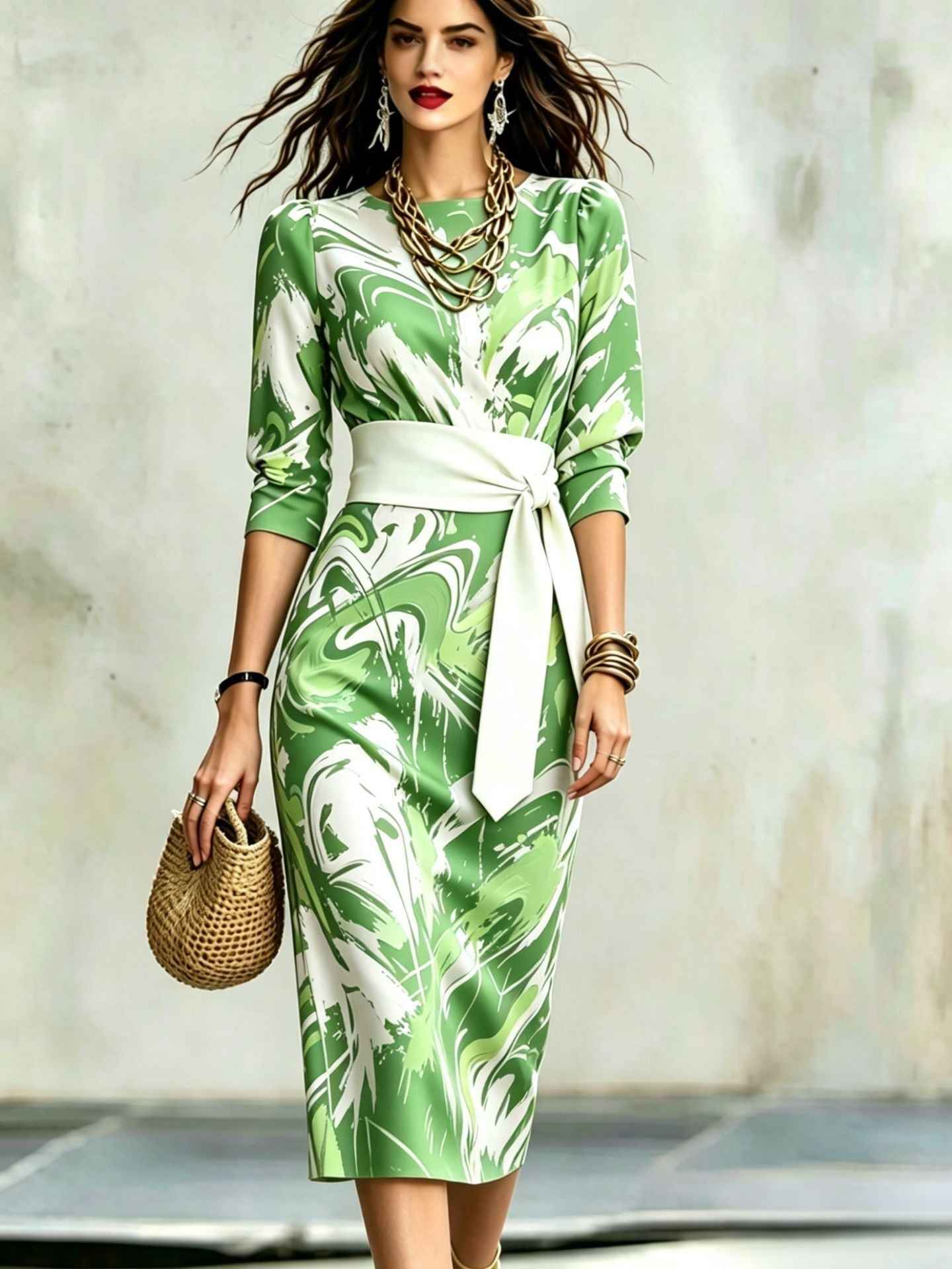 Fashionable Printed Womens Slim-Fit Dress