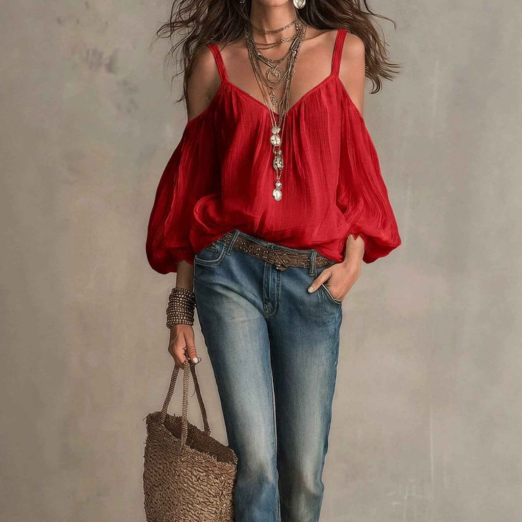 Off-Shoulder Puff-Sleeve Blouse