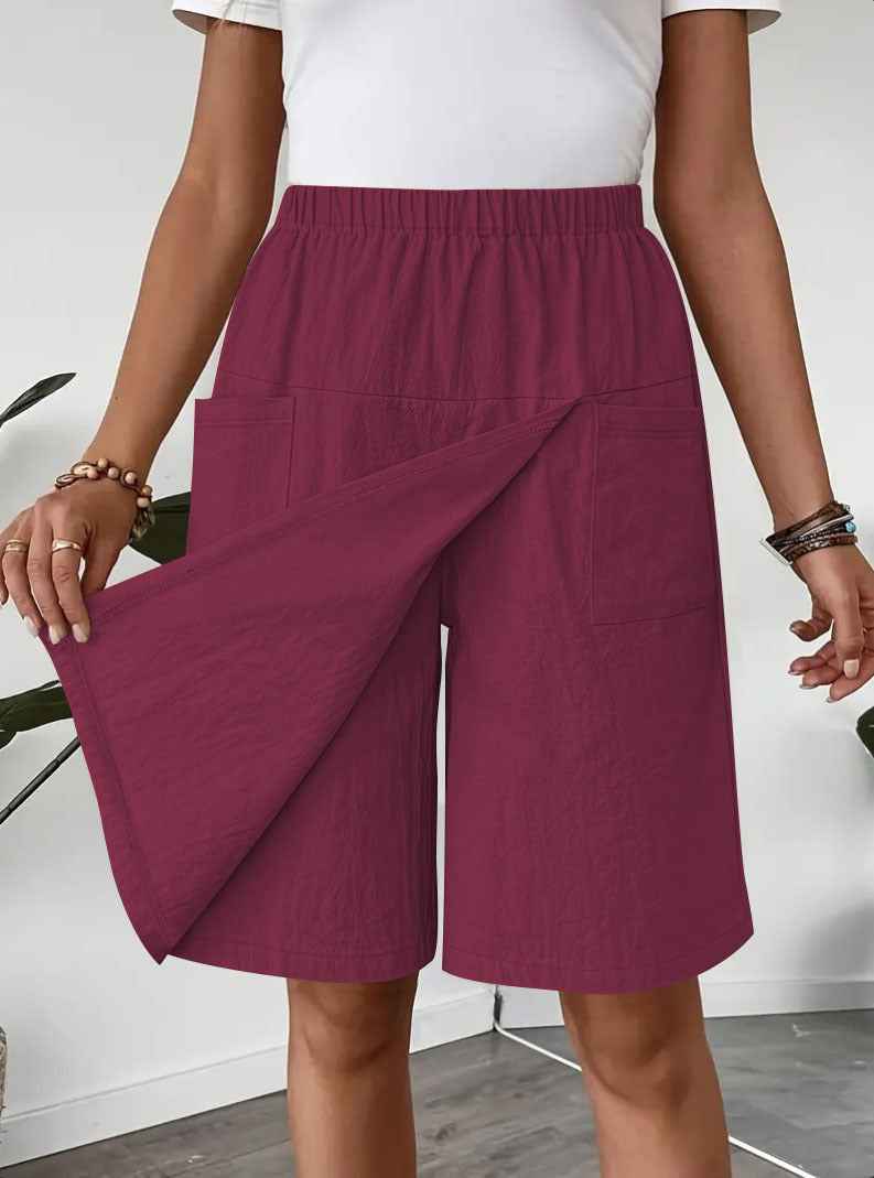 Women's Casual Elastic Waist Skort With Pockets Lightweight Wrap Front Knee-Length Shorts For Summer