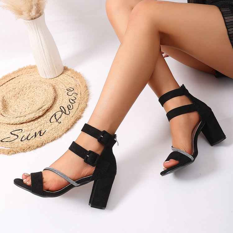 French Fabric Back Zipper Thick Heel High-heeled Sandals