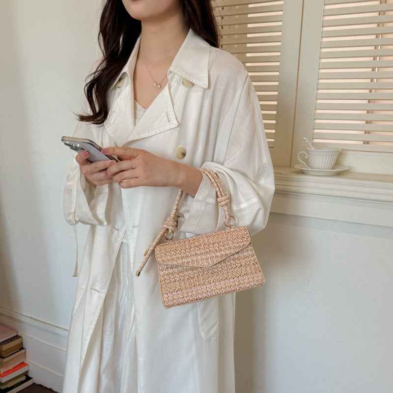 Straw-woven Color-block Shoulder Bag Commuter Crossbody Bag