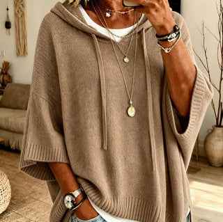 Womens Knitted New-Style Hooded Drawstring Sweater