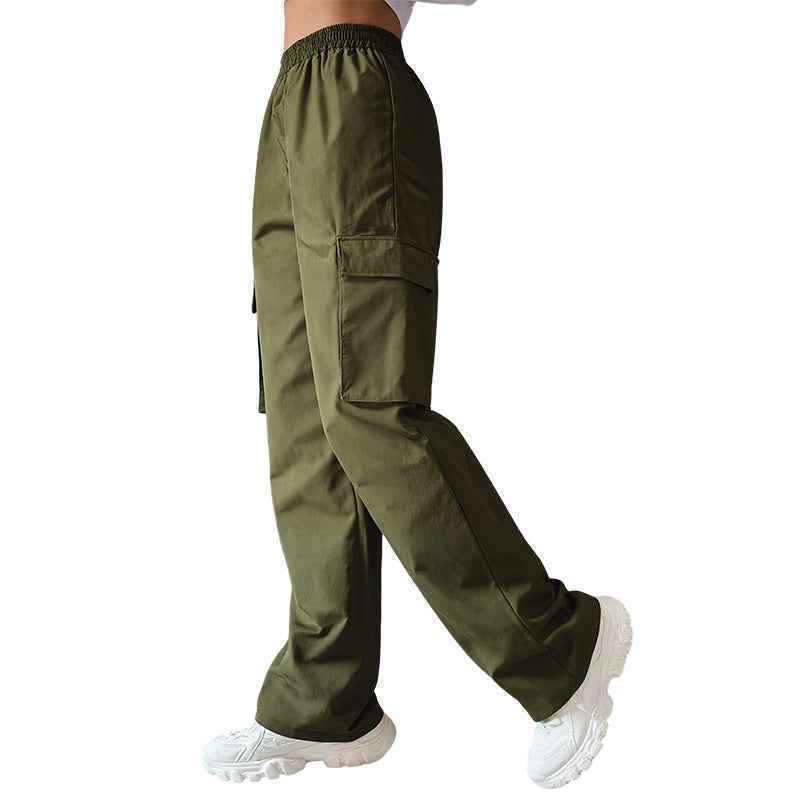 High-Waist Cargo Pants — Wide Leg, Army Green