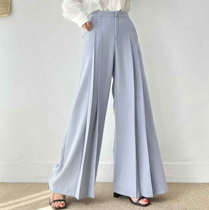 Loose-fit Draped Floor-length Wide-leg Womens Suit Pants