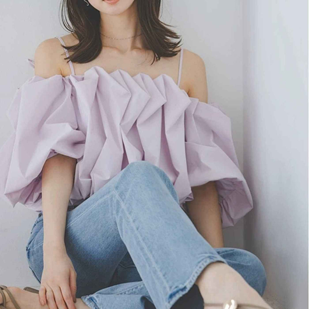 Diamond Pattern Puff Sleeve Camisole Top