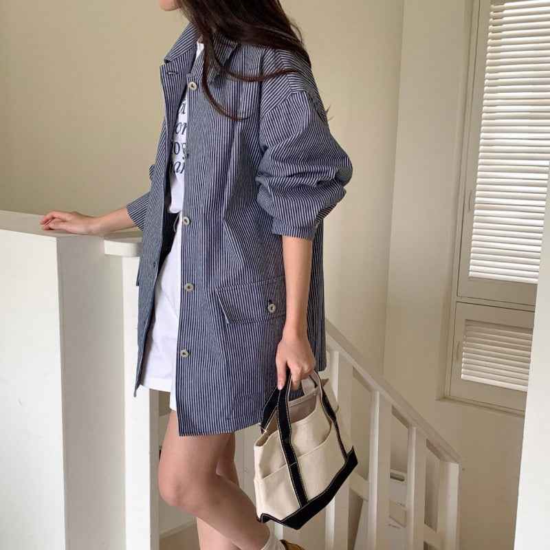 Puff-Sleeve Acrylic Shirt Jacket — Loose Fit, One Size