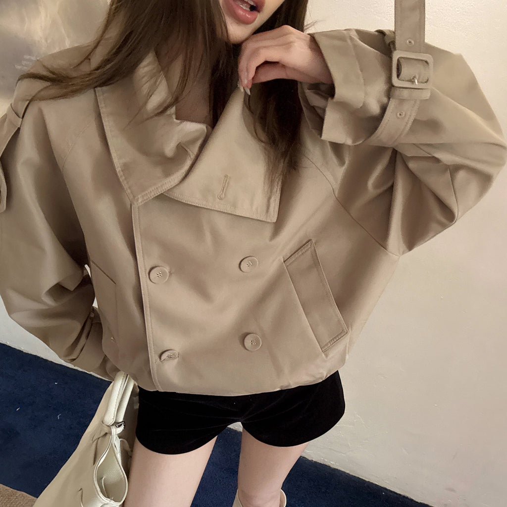 Double-Breasted Stand-Up Collar British-Style Trench Coat