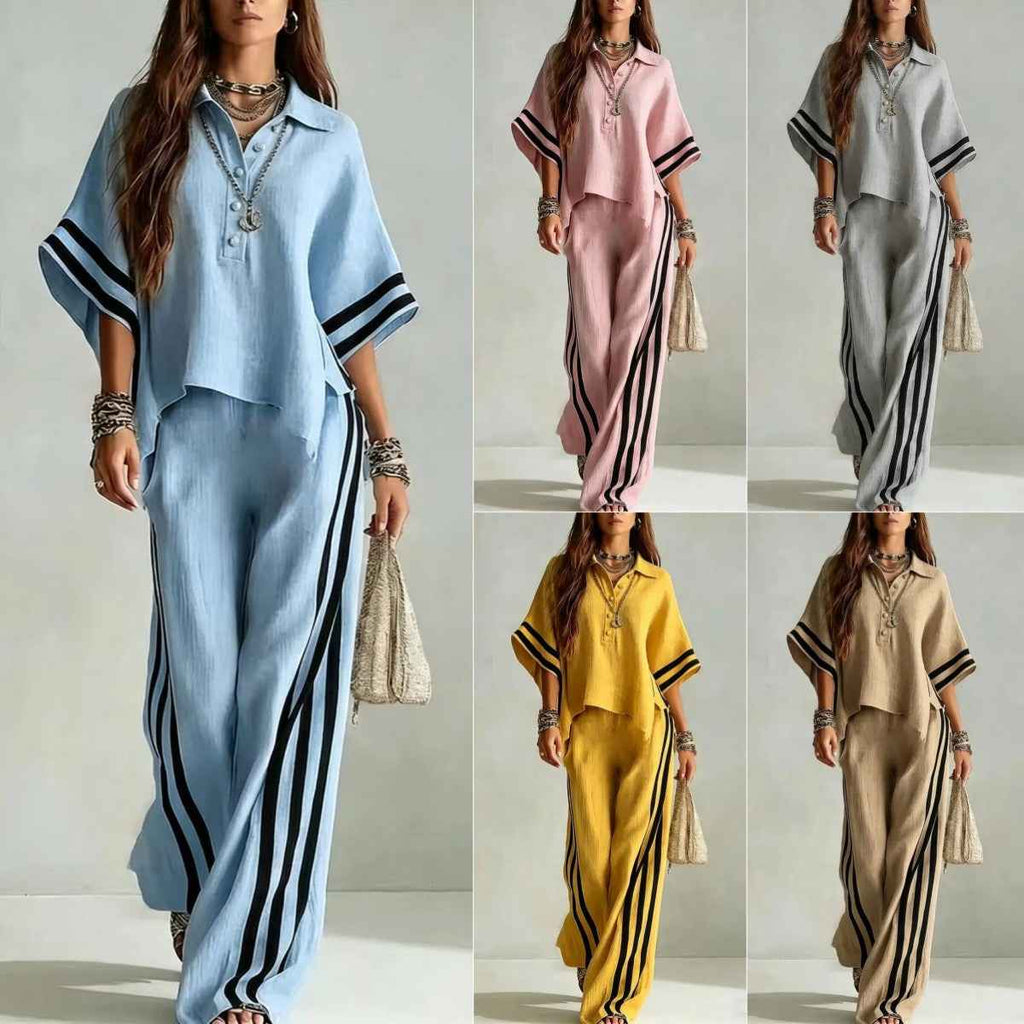 3/4-Sleeve Shirt & Wide-Leg Trousers Set — Plus Size, Commuter Style