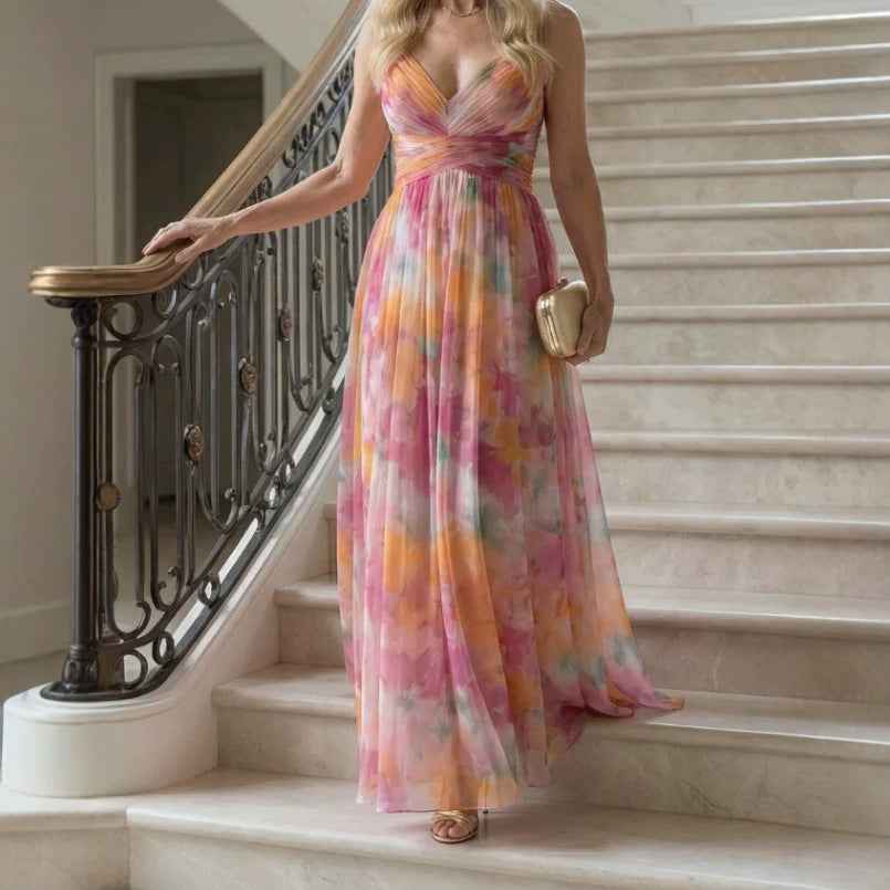 Womens Digital-Print Chiffon Long Dress