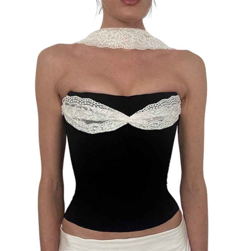Creative Lace-Patchwork Strapless Tank Top For Women