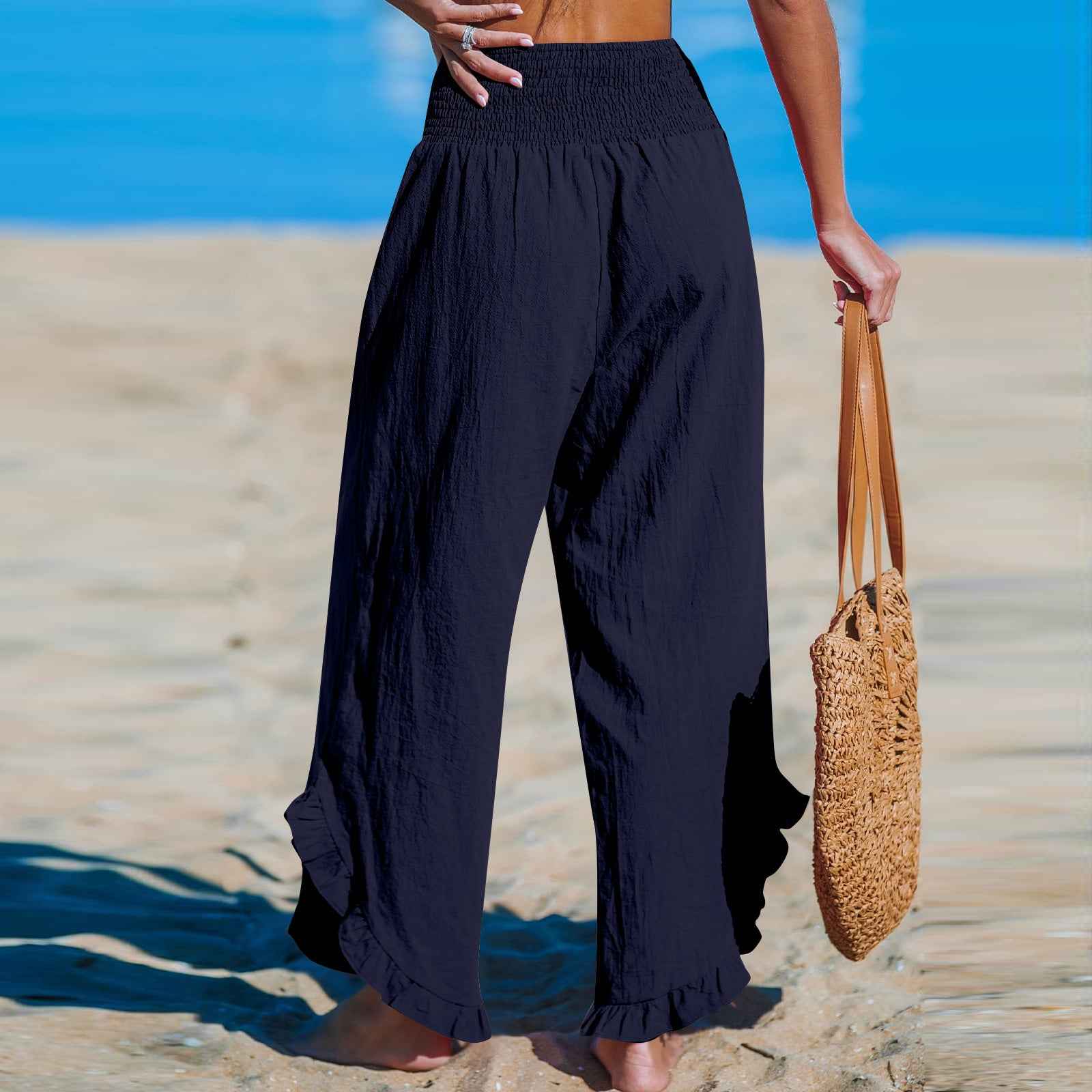 Women's Cotton-Linen Harem Pants – Pleated Asymmetrical Hem