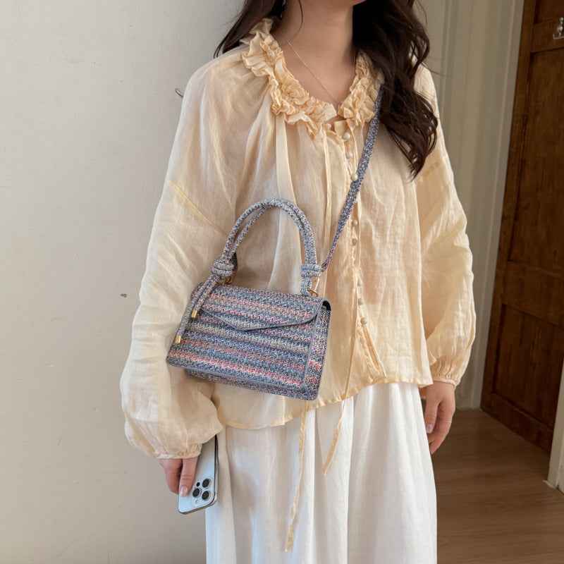 Straw-woven Color-block Shoulder Bag Commuter Crossbody Bag