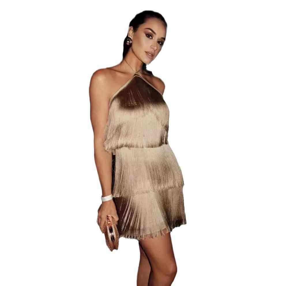Women's Halter-Neck Tassel Mini Dress