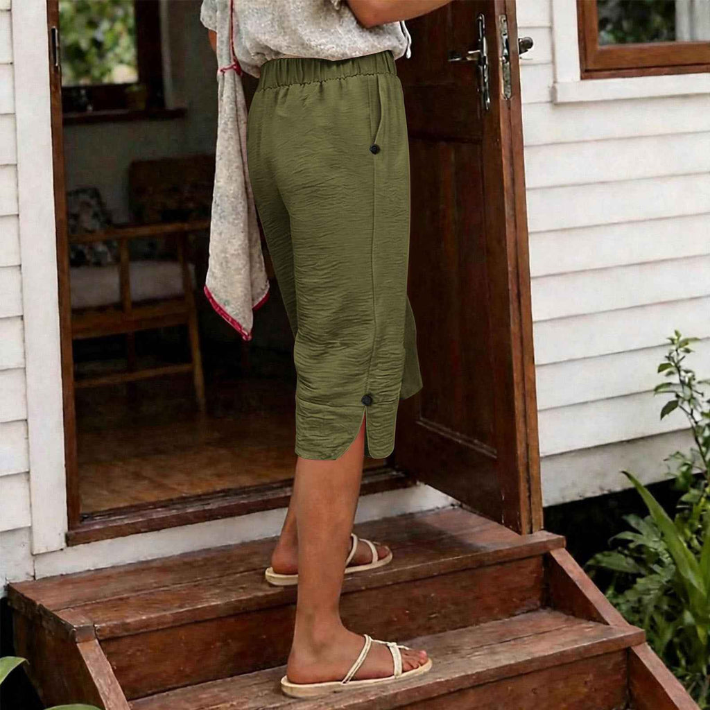 High-Waist Cotton-Linen Cropped Straight-Leg Pants — 10 Colours