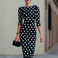 Women's Polka Dot Long-Sleeve Slim Midi Dress — Black, S–2XL