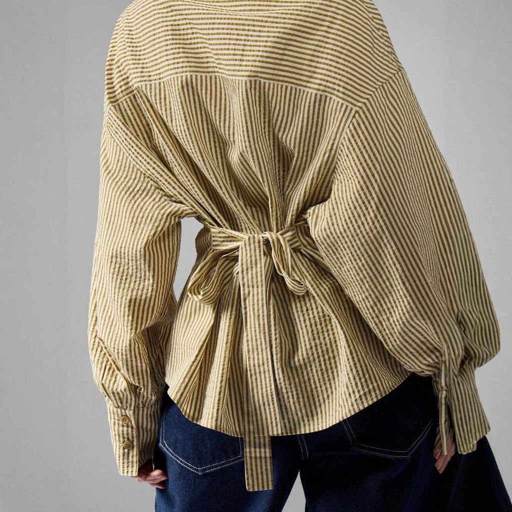 Women's 3D Embossed Tie-Detail Relaxed Top — Ginger Yellow, S–XL