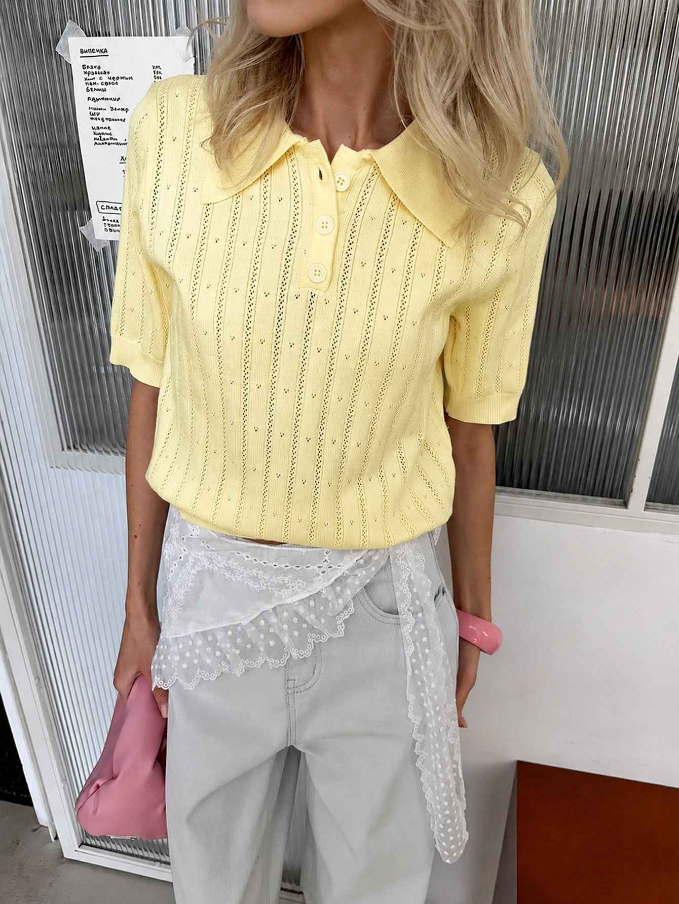 Womens Casual Polo Knit Short-sleeve Top