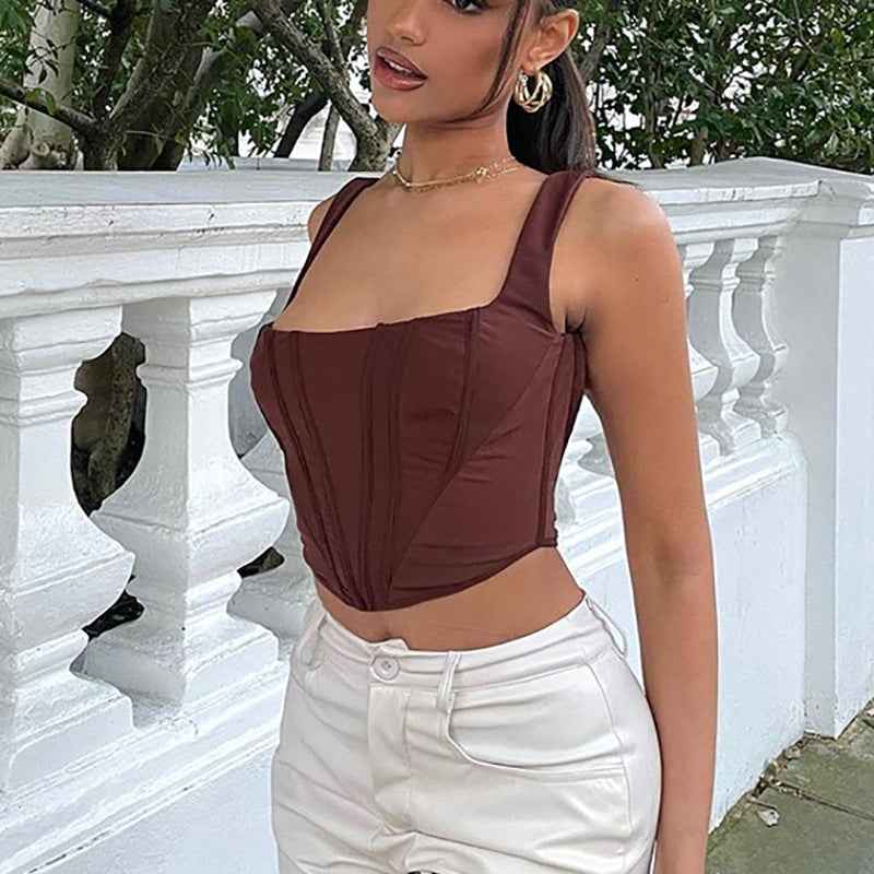 Fishbone Cropped Camisole – Square Neck Slim Fit Tank Top