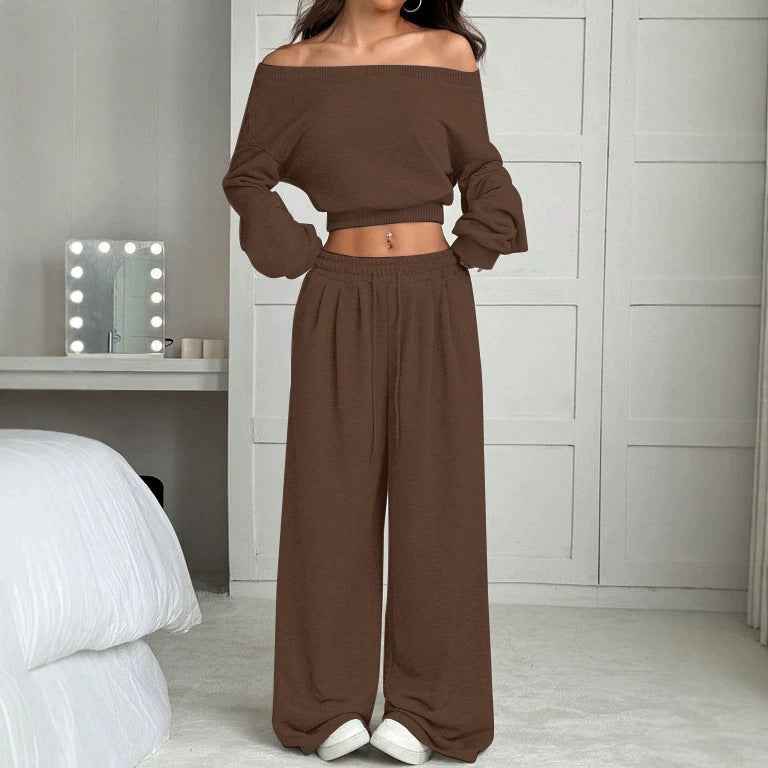 Womens Off-shoulder Casual Sweatshirt Set