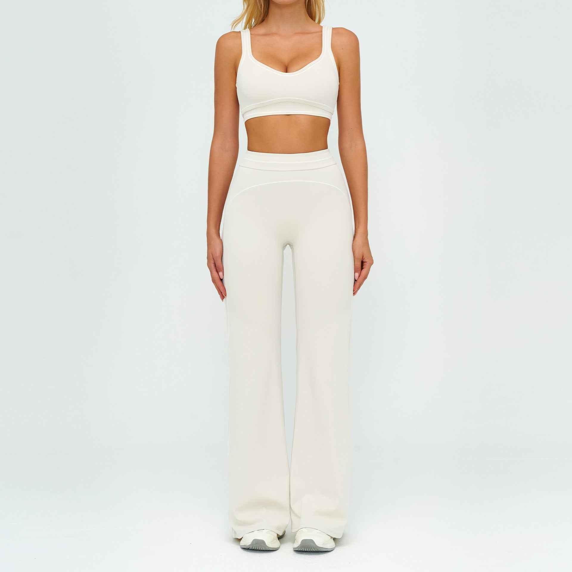 Contrast-color Brushed Yoga Set With Dual Shoulder Straps