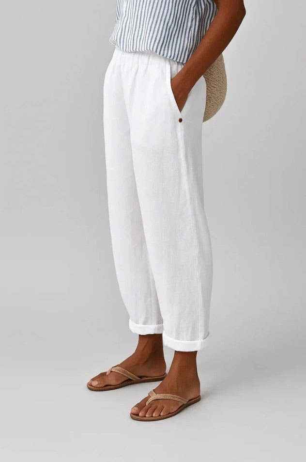 Women's Digital Print Straight-Leg Trousers – Slub Linen Look, Mid-Rise