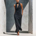 Sleeveless High-Waist Slim-Fit Halter Maxi Dress with Pockets