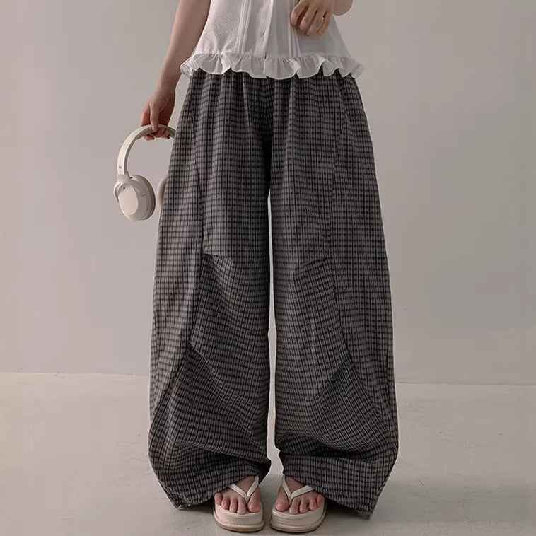 Elastic-waist Loose-fit Laid-back Long Pants