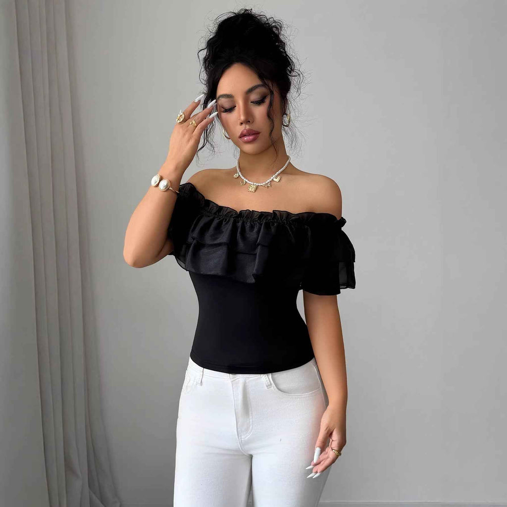 Slim-Fit Long-Sleeve Cropped Pullover Top — Black, S–XL