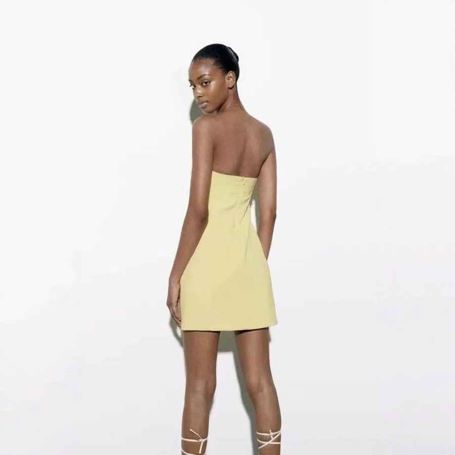 Strapless A-Line Mini Dress – Light Yellow