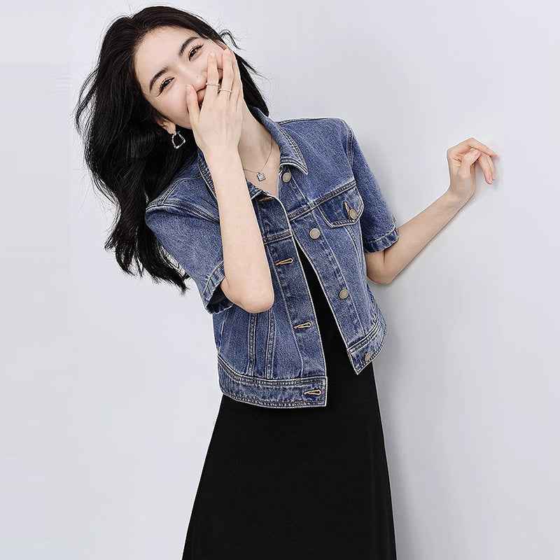 Retro Notch-Lapel Straight-Cut Jacket — Vintage Blue