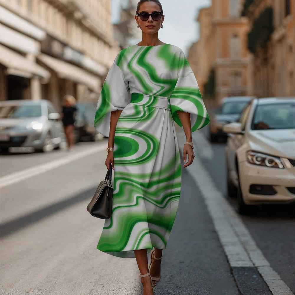 3D Printed High-Waist 3/4-Sleeve Dress — Casual, 6 Styles