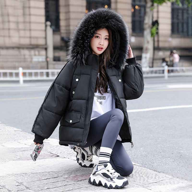 Cotton-padded Coat With A Thickened Large Fur Collar