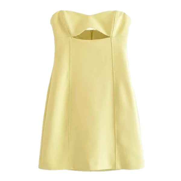 Strapless A-Line Mini Dress – Light Yellow