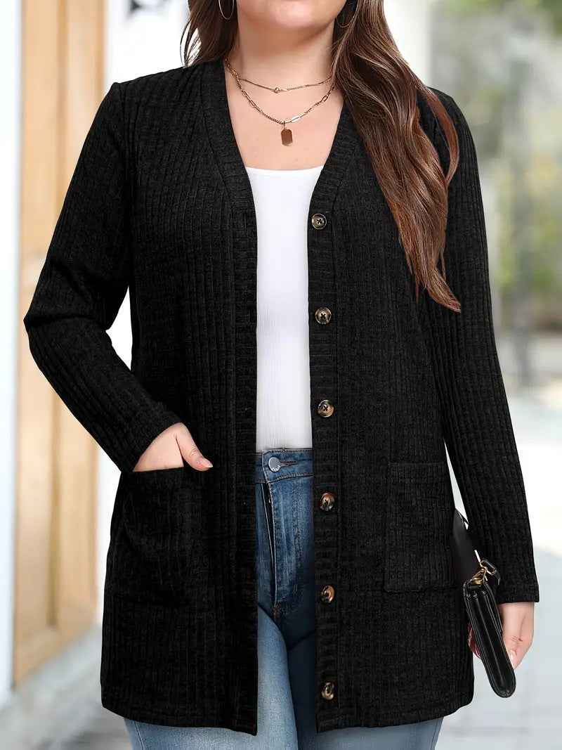 Solid-color Long-sleeve Womens Long Cardigan Coat
