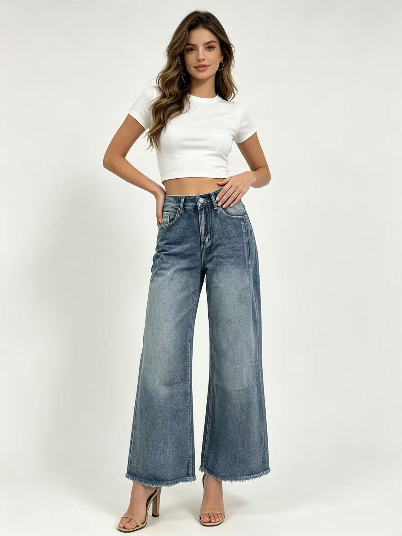 Women's High-Waist Straight Leg Jeans – Washed, Slimming Fit