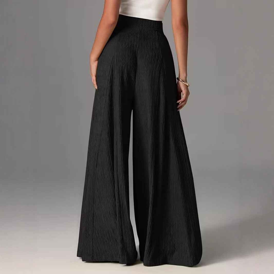 Elastic-waist Loose Solid-color Trousers High-waisted Wide-leg Pants
