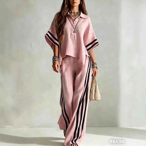 3/4-Sleeve Shirt & Wide-Leg Trousers Set — Plus Size, Commuter Style