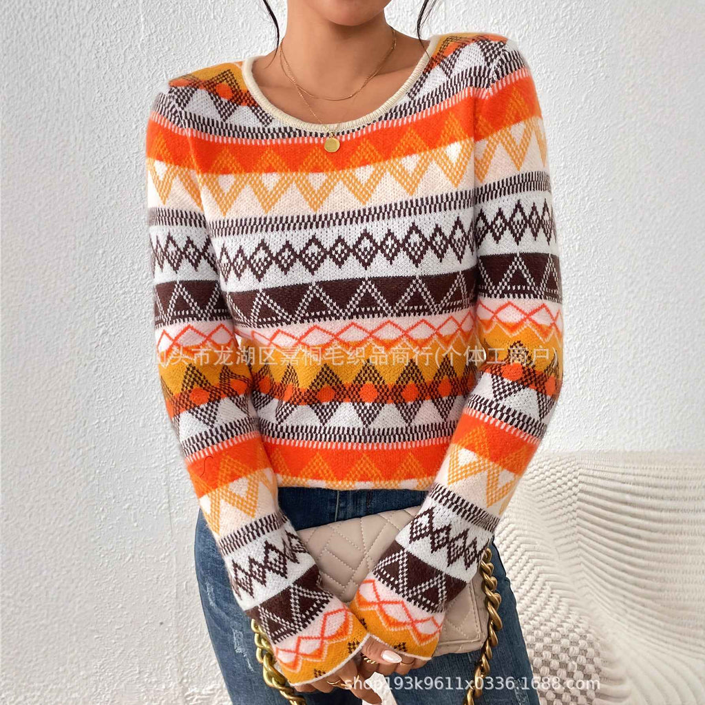 Color-block Sweater Versatile Pullover Knit