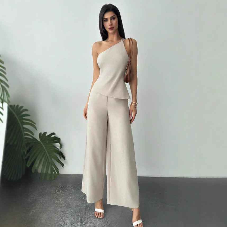 Sleeveless Top & Elastic-Waist Wide-Leg Trousers Set