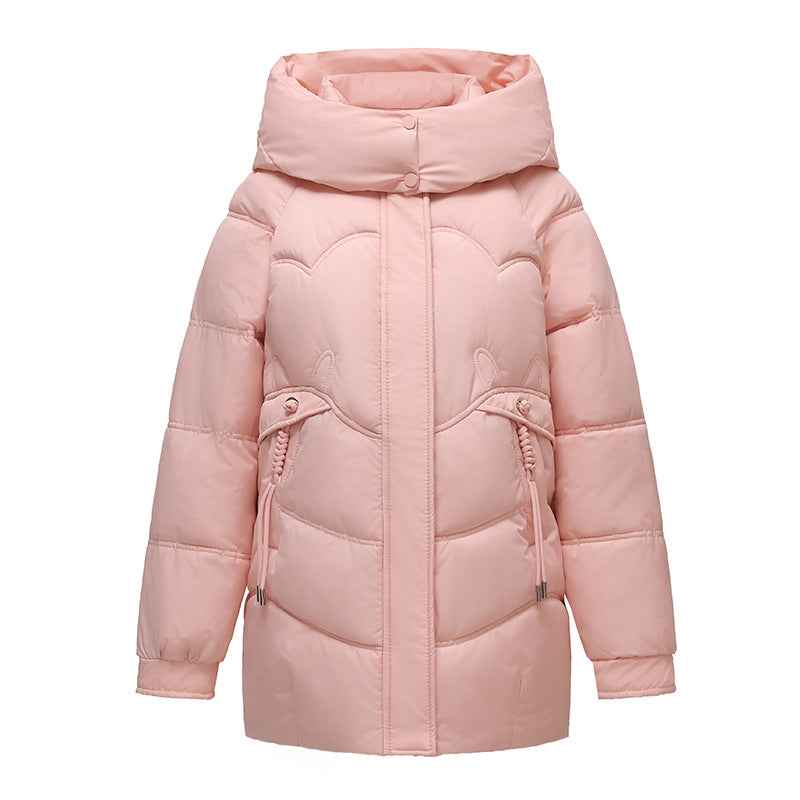 New Solid-Color Mid-Length Puffer Jacket With Hood
