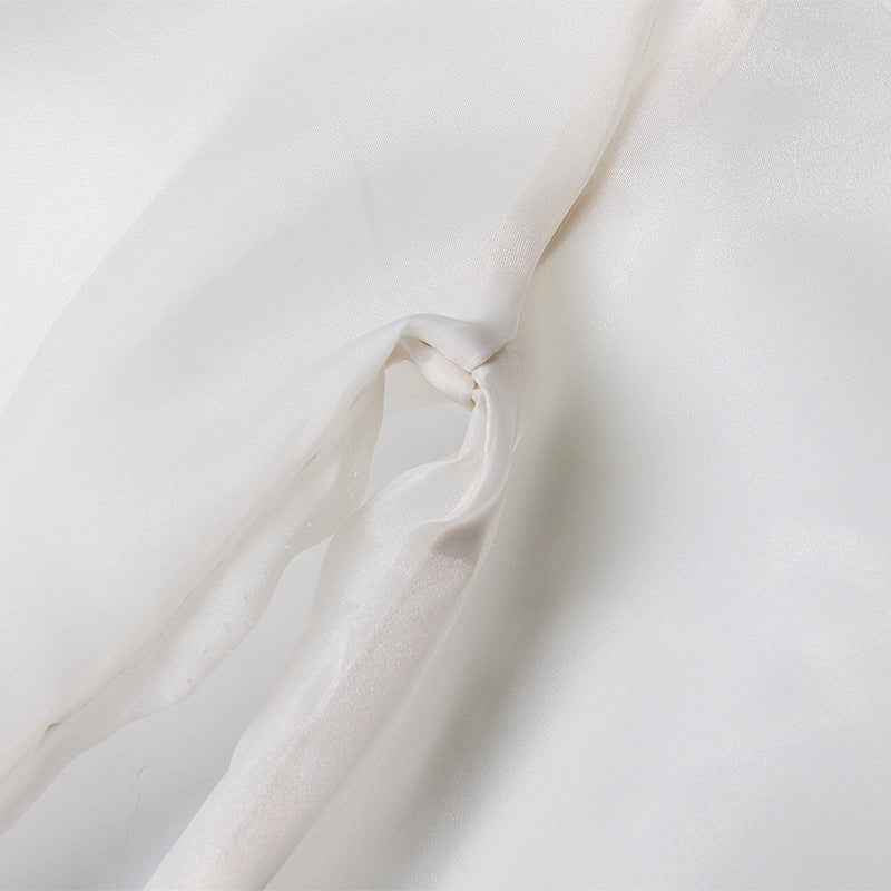 Floral Embroidery Wrap Blouse | Bishop Sleeve Organza Top