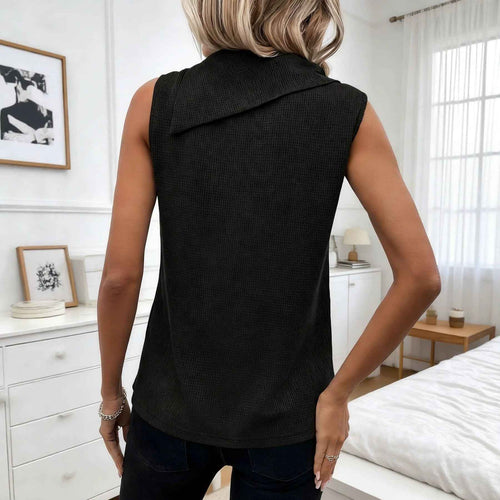 Asymmetric Cowl-Neck Sleeveless Top