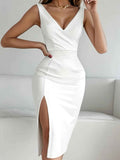 Sleeveless Side-Slit Knit Bodycon Midi Dress