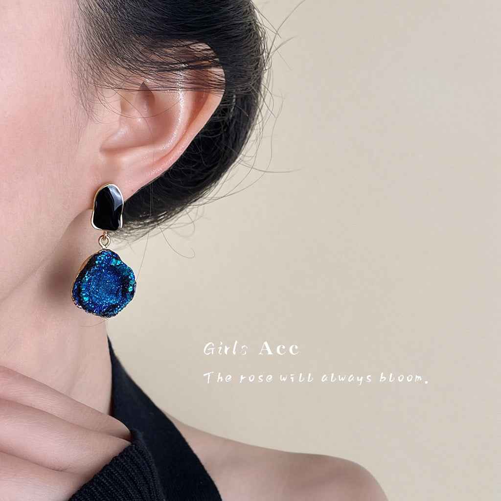 Irregular Klein Blue Enamel Earrings For Women Korean Style Niche Elegant Stud Earrings