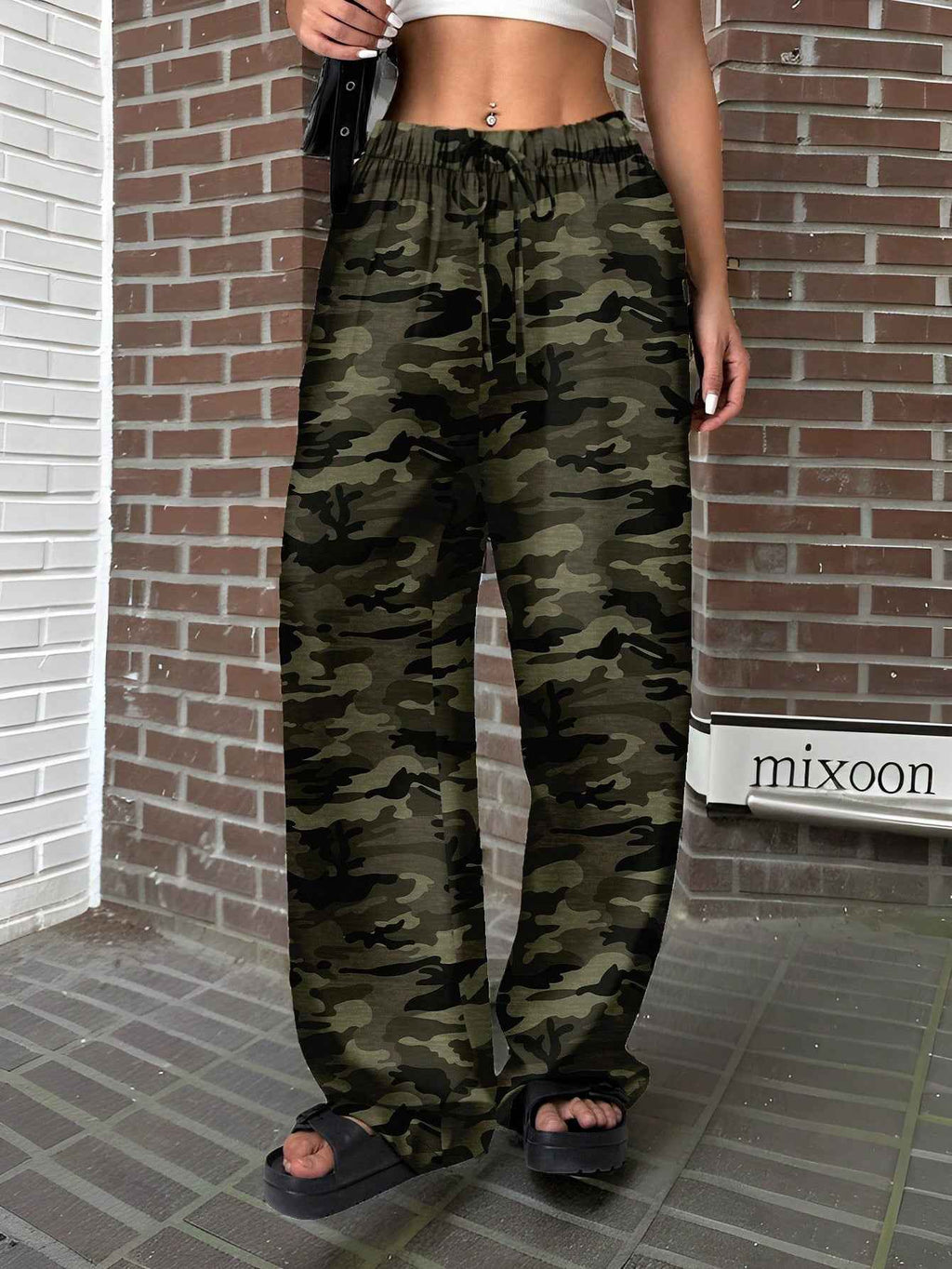 Women's Camouflage Print Mid-Waist Wide-Leg Trousers