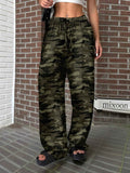 Women's Camouflage Print Mid-Waist Wide-Leg Trousers