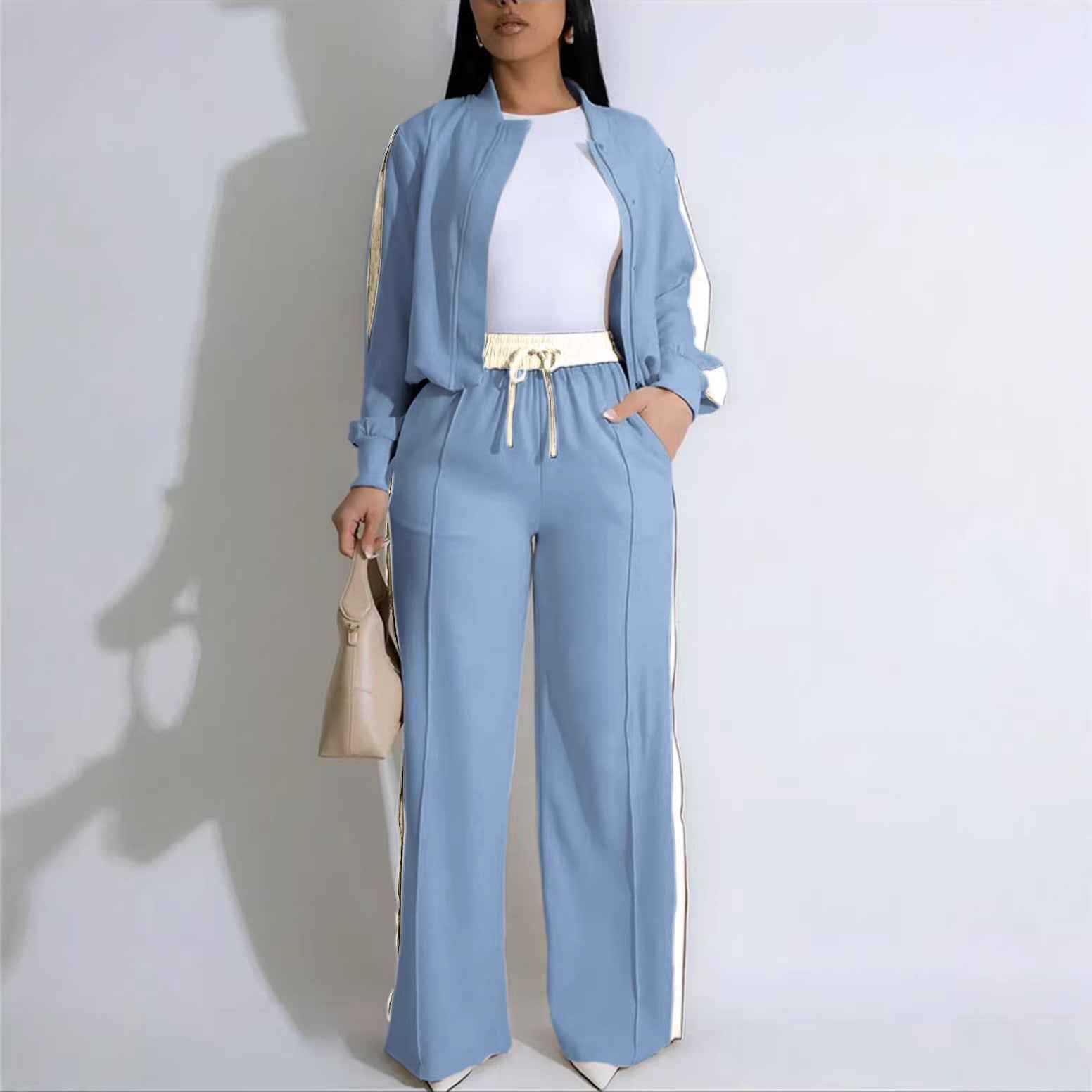 Color-Block Zip Tracksuit Set – Relaxed Fit, Long Sleeve