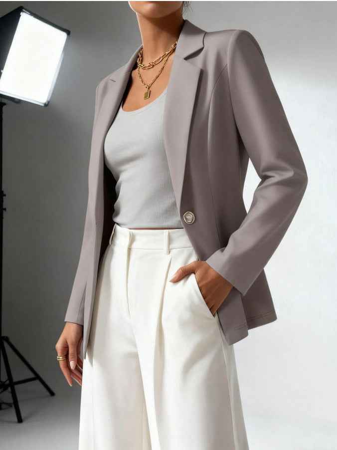 Waist-Cinched Lapel Collar Long-Sleeve Blazer