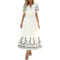Women's Bohemian Floral Embroidered A-Line Midi Dress